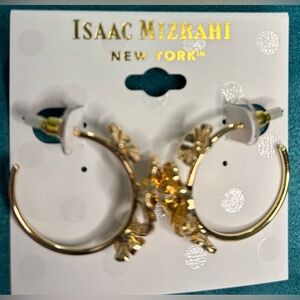 Isaac Mizrahi Gold Floral Hoop Earrings